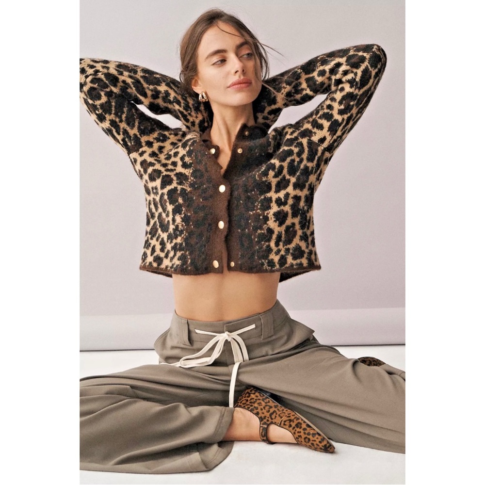 Anthropologie Pilcro Animal Print Cheetah Cardigan Brown Small